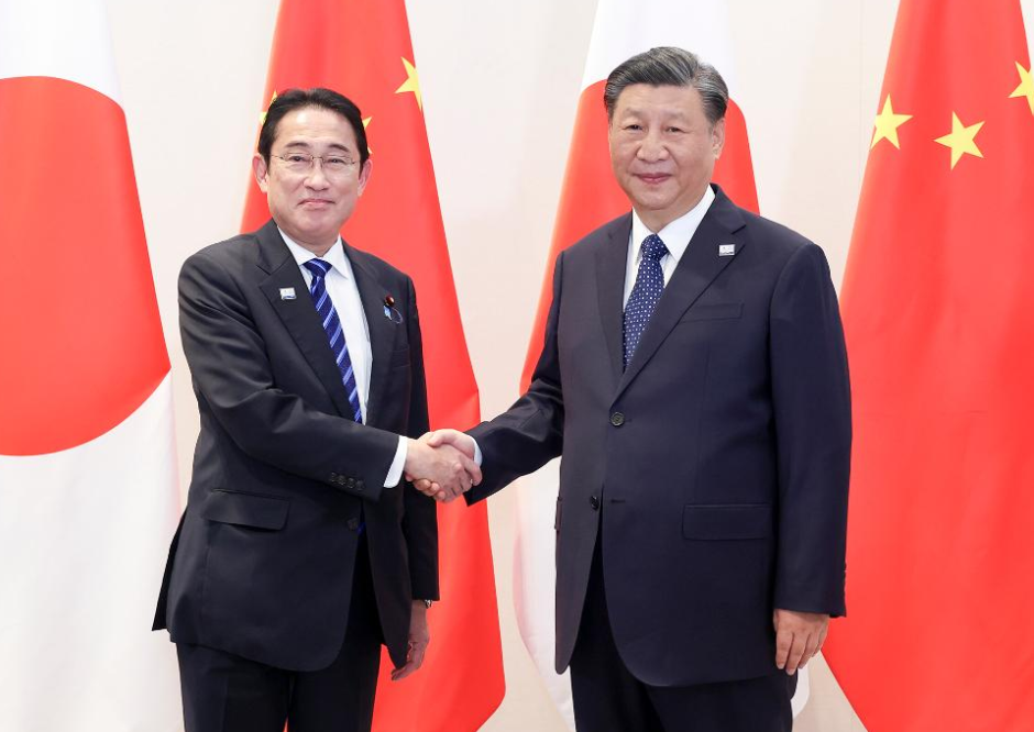 Chinese President Xi Jinping meets with Japanese Prime Minister Fumio Kishida in San Francisco, the United States, Nov. 16, 2023. (Xinhua/Wang Ye)