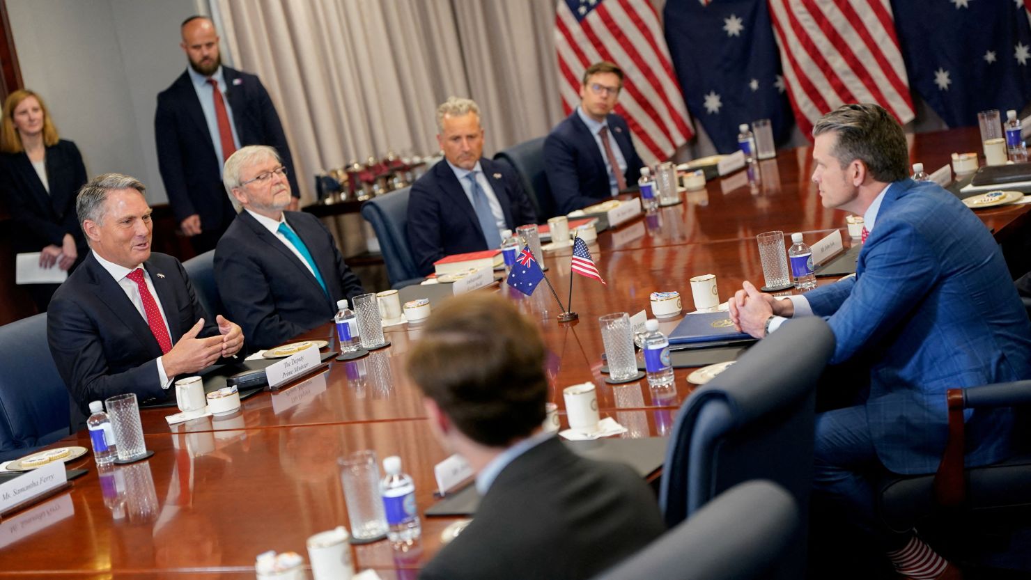 US Defense Secretary Pete Hegseth meets with Australian Defense Minister and Deputy Prime Minister Richard Marles at the Pentagon in Washington, DC, on February 7, 2025. (Photo: Nathan Howard/Reuters)
