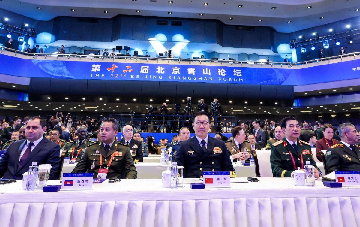 (From left) Armenian Defence Minister Suren Papikyan, Cambodian Defence Minister Tea Seiha, Chinese Defence Minister Dong Jun, Vietnam’s Defence Minister General Phan Van Giang, and Azerbaijan's Defence Minister Zakir Hasanov attend Beijing Xiangshan Forum in Beijing, China on Sept 18, 2025.