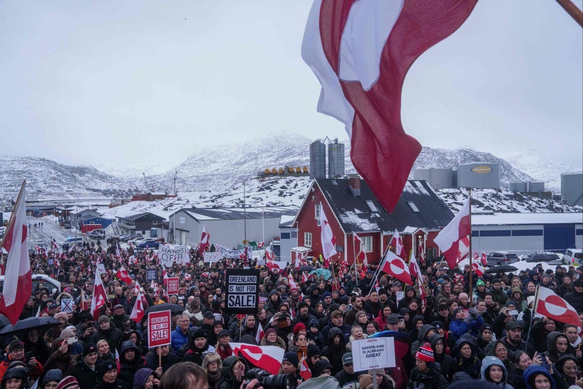 People protest against Donald Trump&rsquo;s policy on Greenland in front of the U.S. consulate in Nuuk, Greenland, on Saturday, January 17, 2026. (Photo: AP)