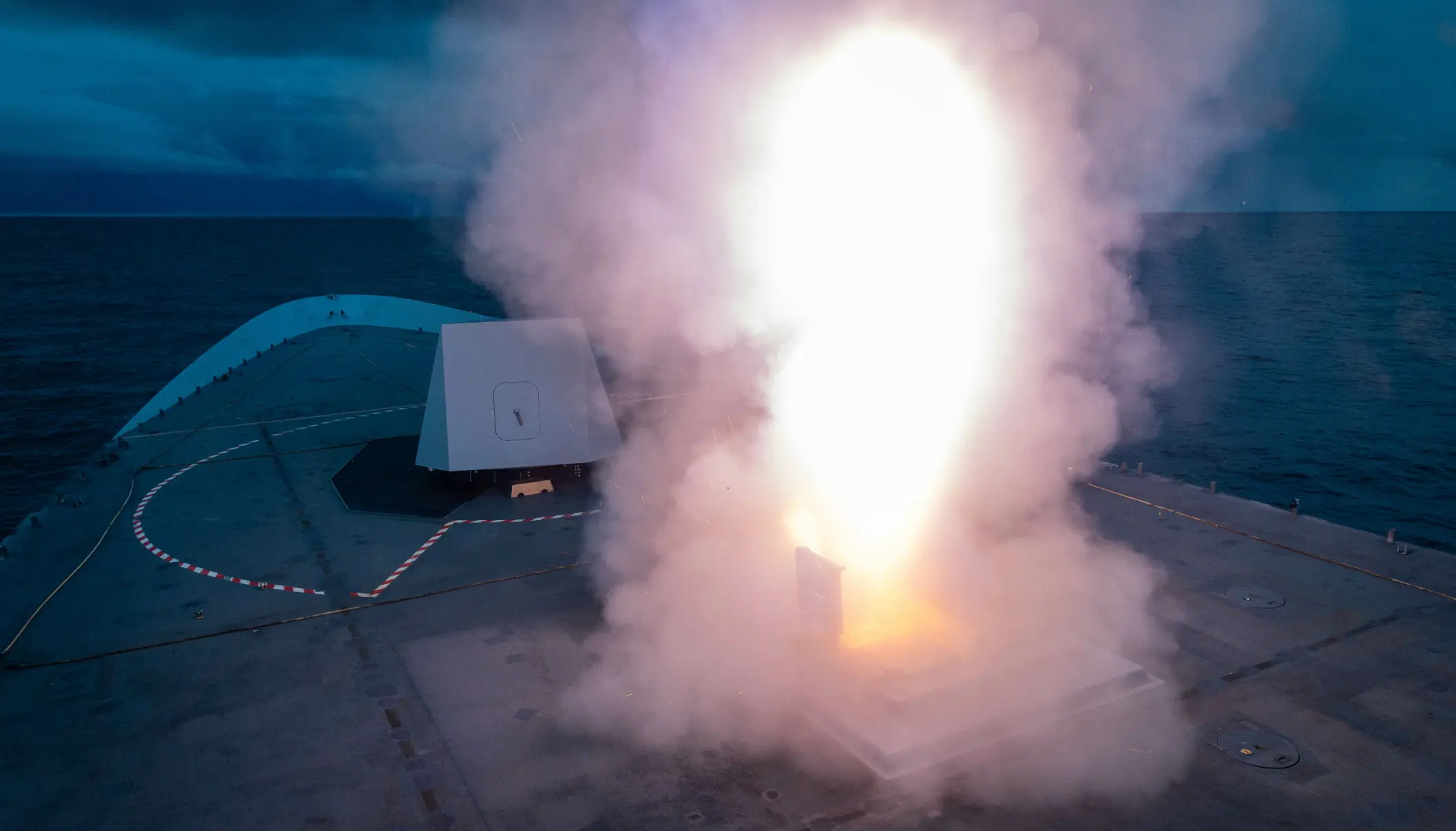 The Norwegian frigate HNoMS Fridtjof Nansen in action during Exercise Mj&oslash;lner 2026 on May 1-8 at the Norwegian Arctic Arctic firing range off And&oslash;ya in Vester&aring;len. 
