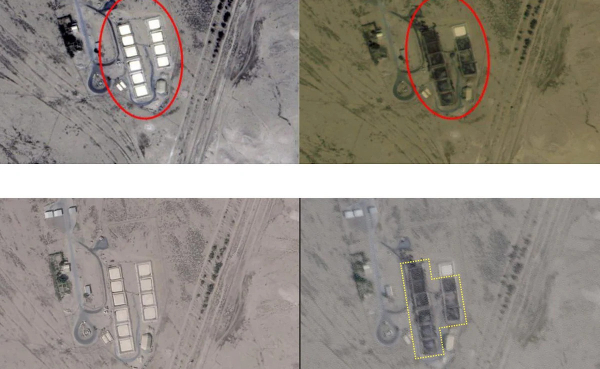 Nine fuel bladders at Ali al-Salem Air Base in Kuwait were damaged. Iran state-affiliated media released images with annotations, and The Post used imagery from Planet to confirm the damage. Photo Credit Press TV.jpg