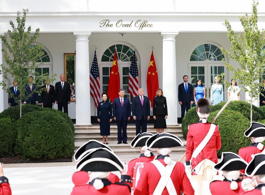 U.S. President Donald Trump holds a welcome ceremony for Chinese President Xi Jinping, who is on a state visit to the United States, at the White House in Washington, D.C., the United States, Sept. 24, 2026. (Photo: Xinhua/Wang Ye).jpg