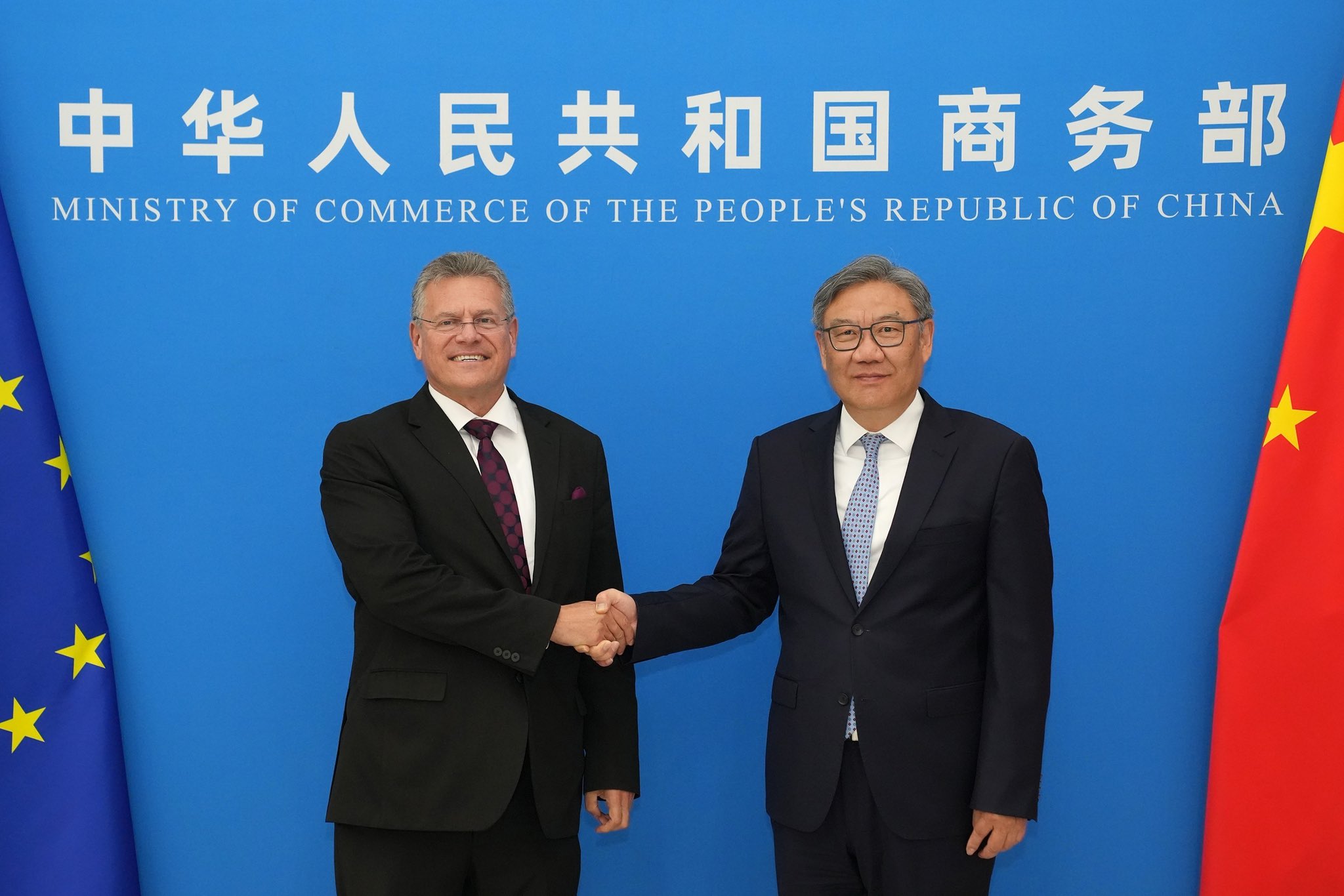 EU trade commissioner Maro&scaron; &Scaron;efčovič said he and China&rsquo;s commerce secretary Wang Wentao had made a &ldquo;crucial first step&rdquo; towards rebalancing EU-China trade relations after their talks in Beijing on Oct 9, 2026.jpeg